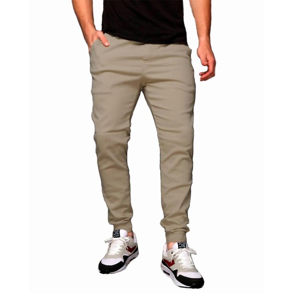 Calça Jogger Plus Size Sarja Masculina Skinny Com Punho S01plus-Off White-G4