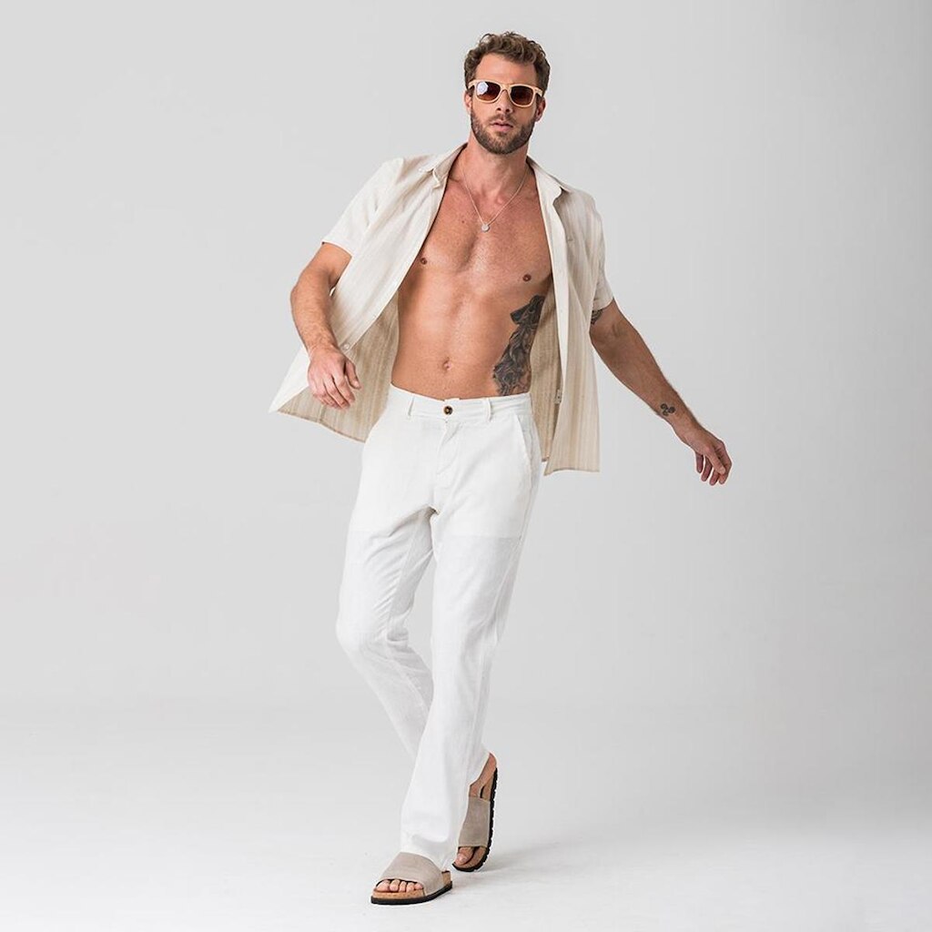 Calça Jogger Sarja Branca Masculina Rock e Soda