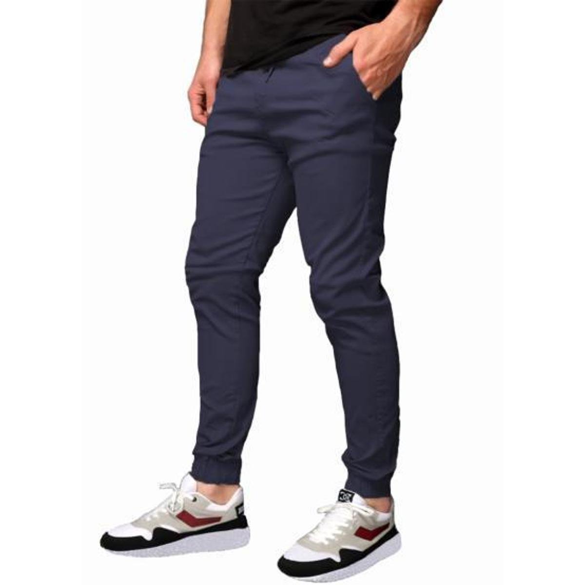 Calça Jogger Sarja Masculina Skinny Com Punho-CAQUI-P