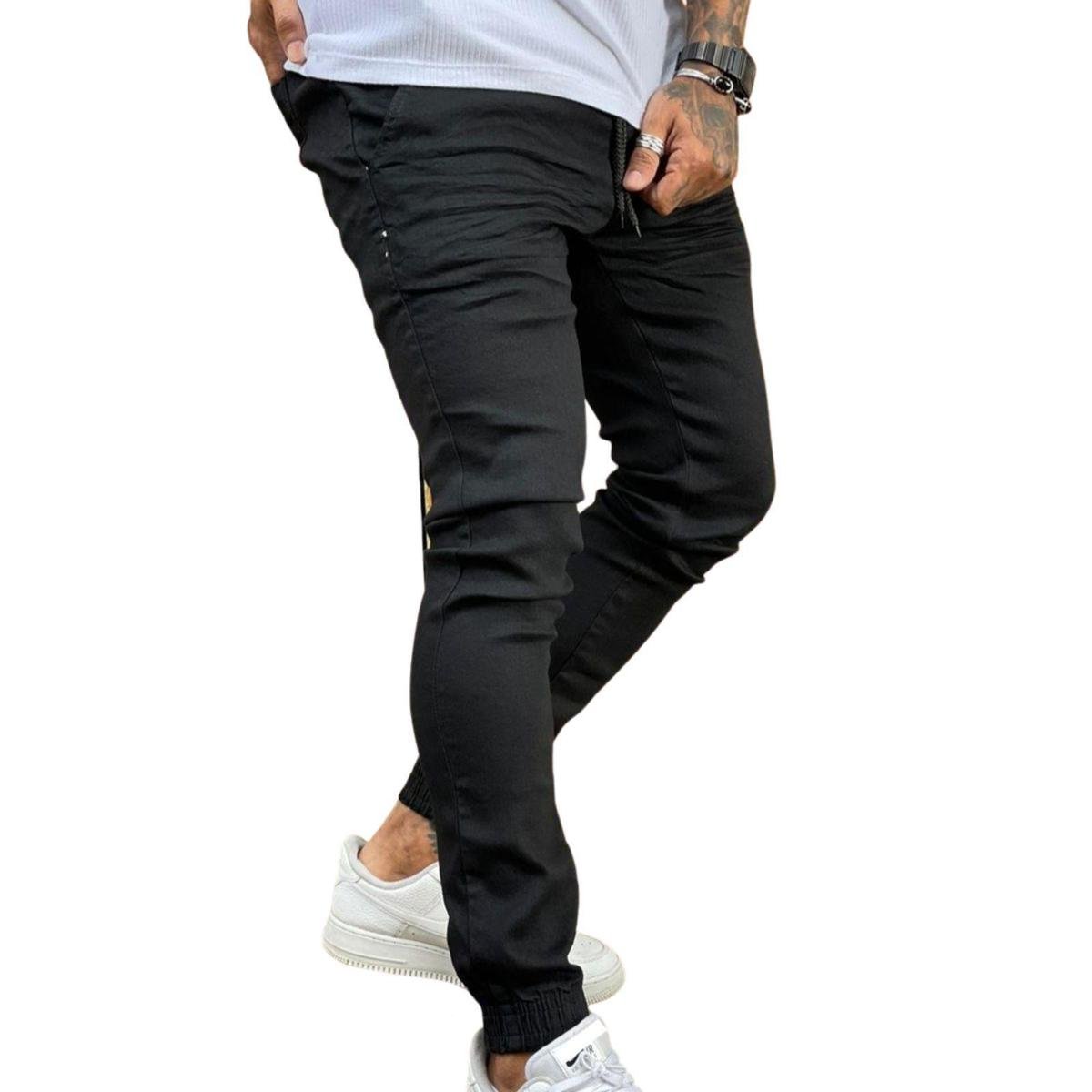 Calça Jogger Sarja Premium Masculina Com Punho Cós Elástico - Menor preço em Calça Jogger Sarja Premium Masculina Com Punho Cós Elástico -