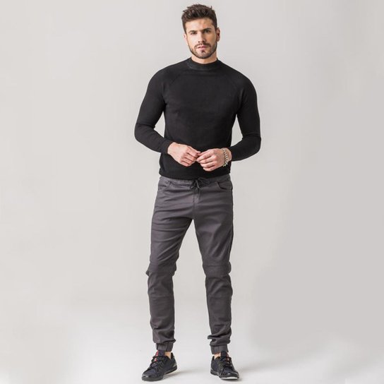 Calça Jogger Zune Jeans Masculina Sarja Confortável Moderna - Cinza Menor preço em Calça Jogger Zune Jeans Masculina Sarja Confortável Moderna - Cinza