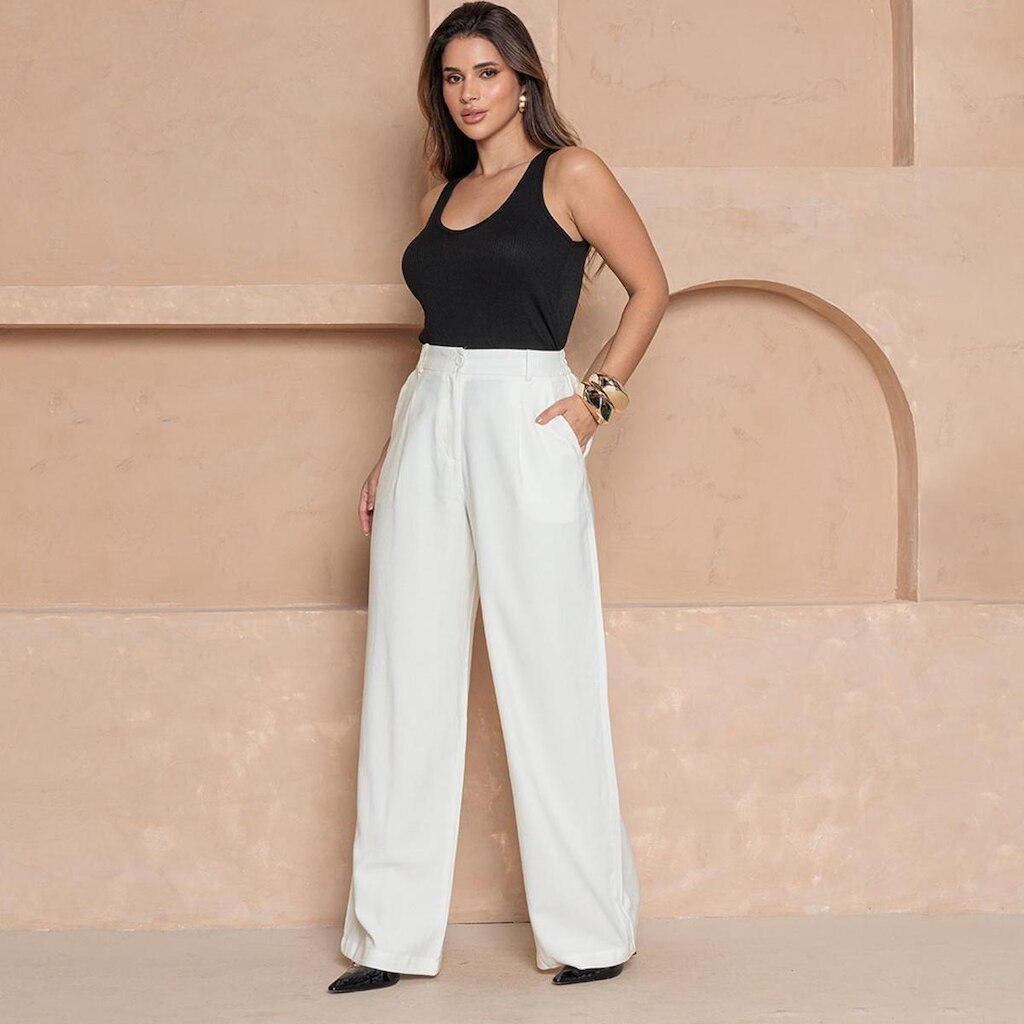 Calça Julia – Pantalona com Bolsos – BBonnie Off White
