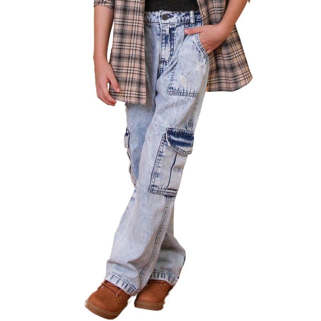 Calça Juvenil Look Jeans Reta Cargo Jeans - 6 - UNICA