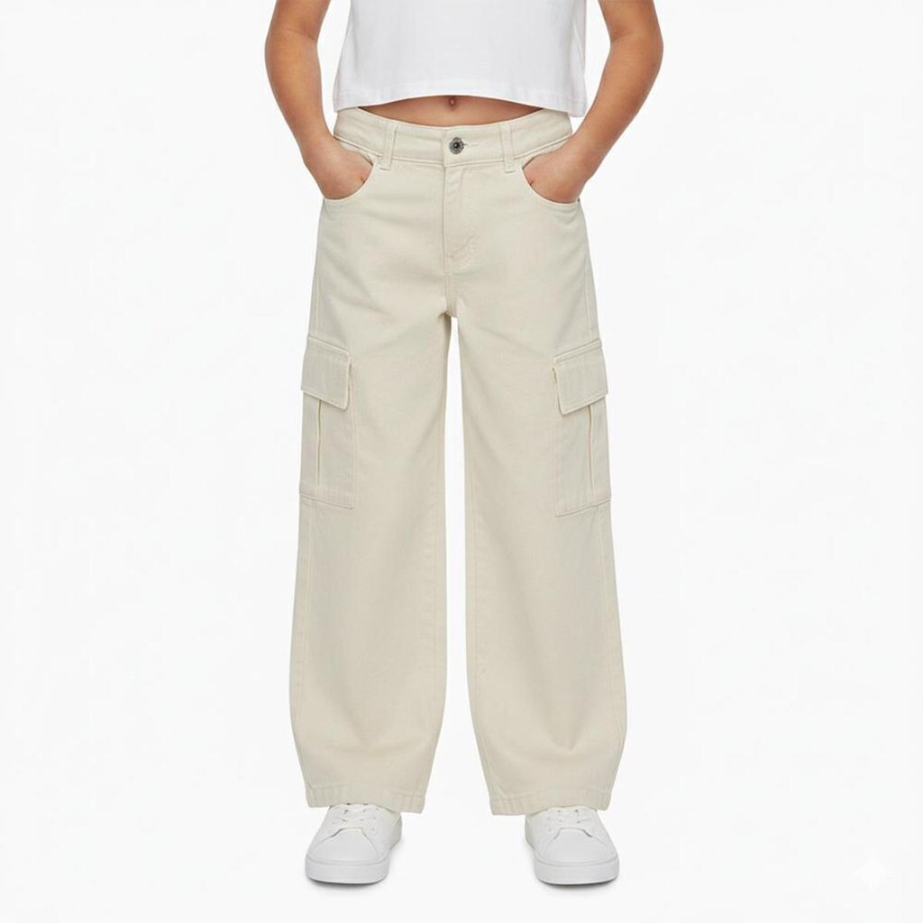 Calça Juvenil Look Jeans Sarja Cargo Natural - 10 - UNICA