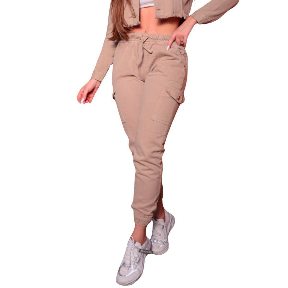 Calça Kiridas Jeans Jogger Cargo Feminina - Bege | Netshoes