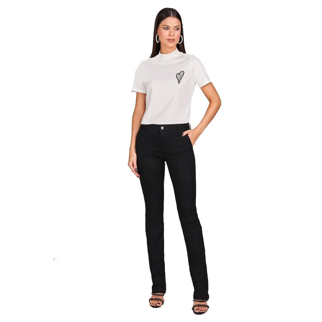 Calça Lado Avesso Straight Sarja Preto Tam. 36