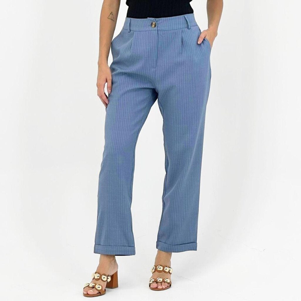 Calça Lamech Reta Risca de Giz em Tecido Feminino