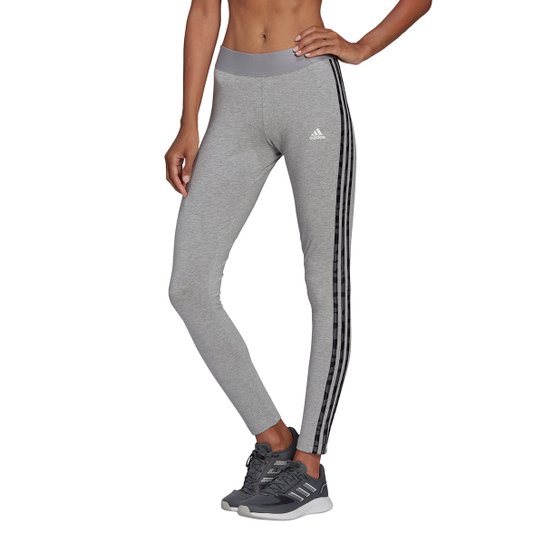Calça Legging Adidas 3 Listras Feminina - Mescla Menor preço em Calça Legging Adidas 3 Listras Feminina - Mescla