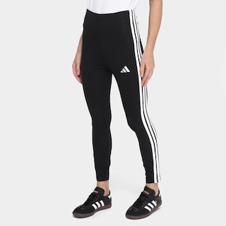 Calça Legging Adidas 3 Stripes Feminina - Preto+Branco
