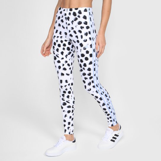 Calça Legging Adidas Animal Feminina - Branco+Azul Menor preço em Calça Legging Adidas Animal Feminina - Branco+Azul