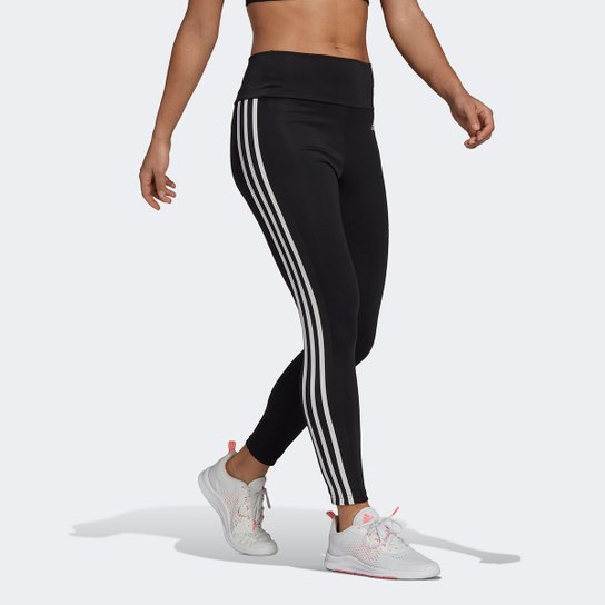 Calça Legging Adidas Cintura Alta 3 Listras Feminina - Preto+Branco Menor preço em Calça Legging Adidas Cintura Alta 3 Listras Feminina - Preto+Branco