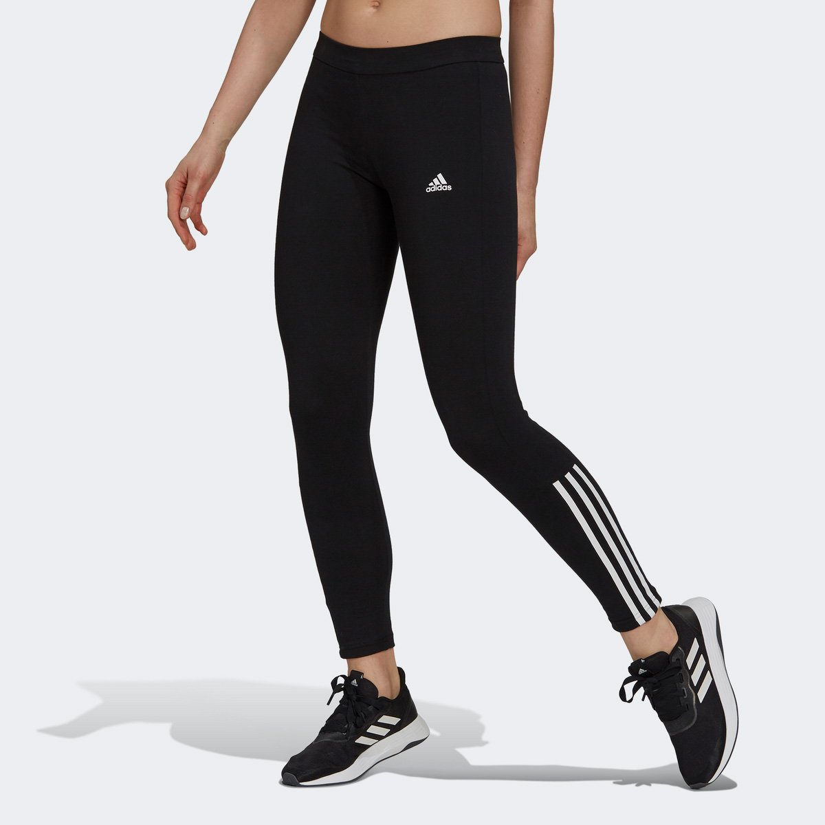 Calça Legging Adidas Double Knit Listras Feminina Preto+Branco
