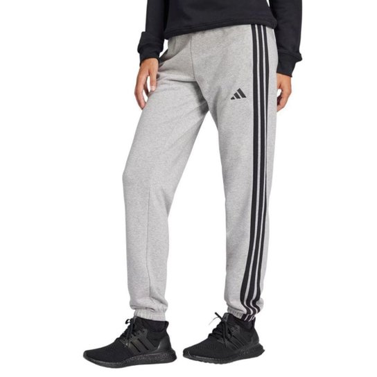 Calça Legging Adidas Essentials French Terry Stripes Feminina Cinza M