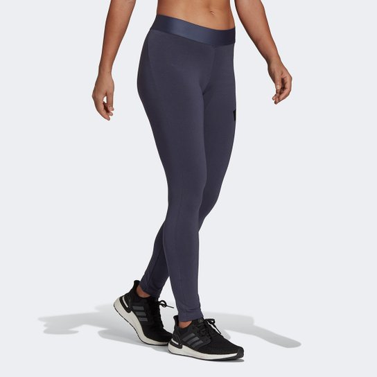 Calça Legging Adidas Future Icon Cintura Média Feminina - Azul Navy Menor preço em Calça Legging Adidas Future Icon Cintura Média Feminina - Azul Navy