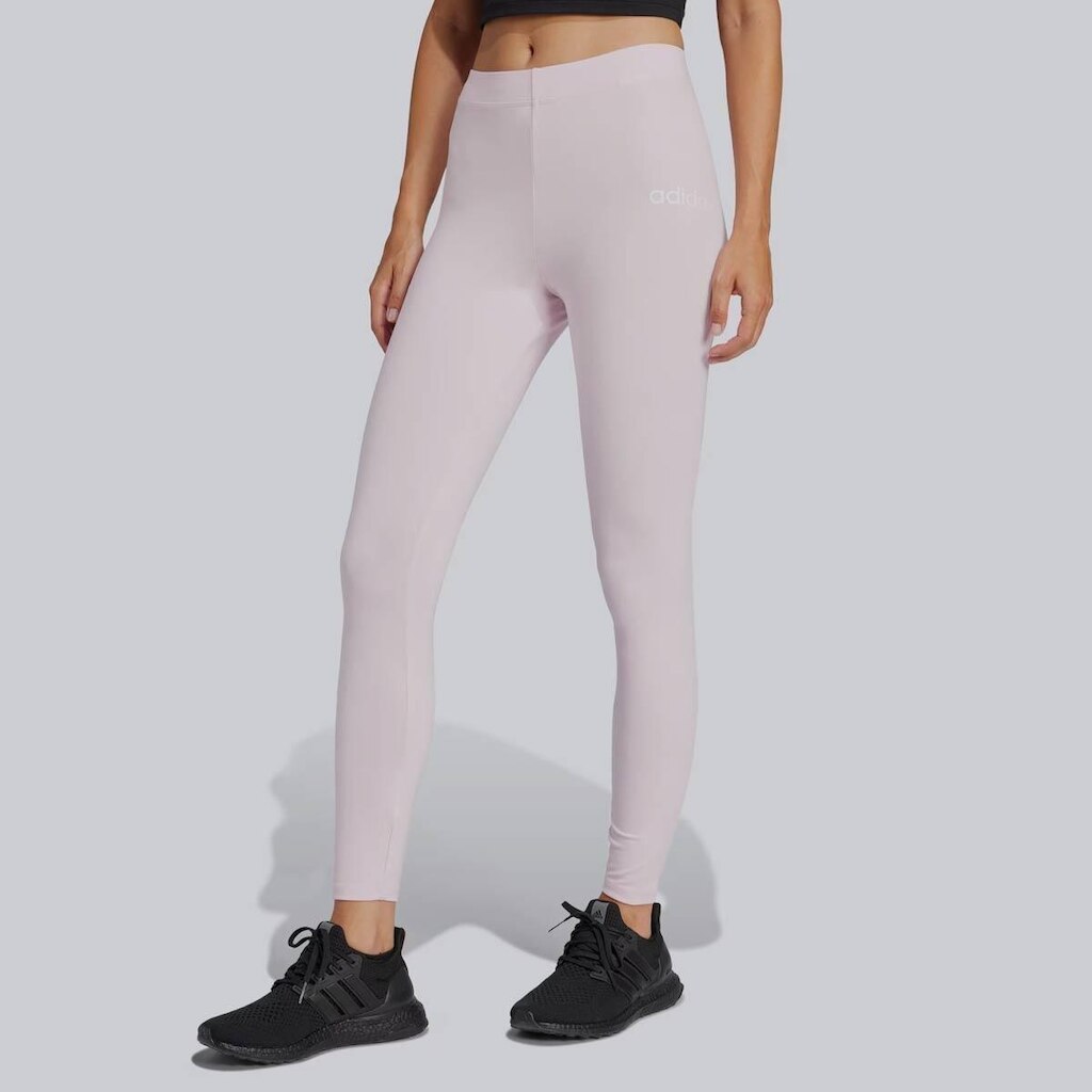 Calça Legging Adidas Logo Linear Feminina Rosa e Branca