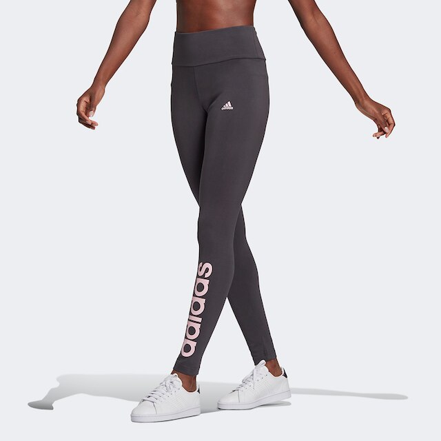 Calça Legging Adidas Logo Linear Feminina - Grafite+Rosa Menor preço em Calça Legging Adidas Logo Linear Feminina - Grafite+Rosa