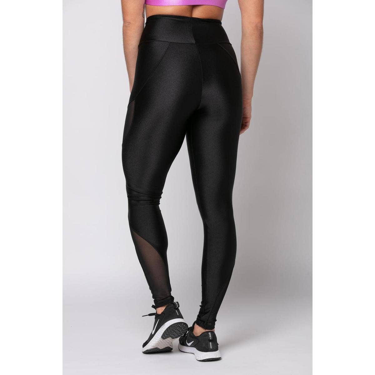 Calça Legging Água e Luz poliamida preta com transparência Feminina - Preto  | Netshoes