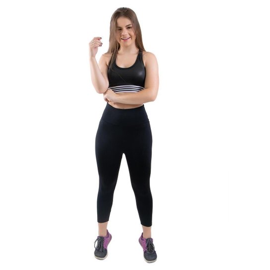 Calça Legging Akira Fitness Liso Cós Cintura Alta Curta Suplex Feminina - Preto Menor preço em Calça Legging Akira Fitness Liso Cós Cintura Alta Curta Suplex Feminina - Preto