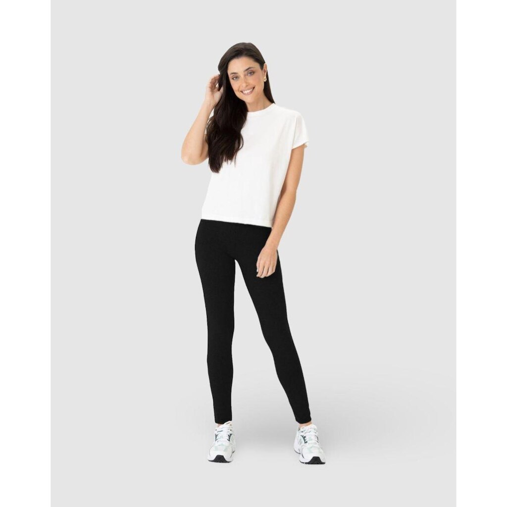 Calça Legging Básica Feminina Cintura Média Em Algodão