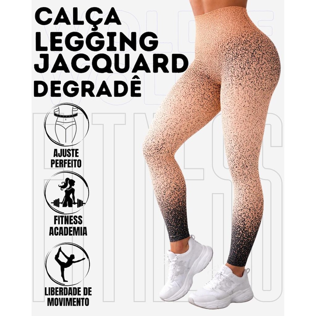 Calça Legging Basico Estampado Jacquard Degrade WOLFOX Em Poliamida Fitness Academia