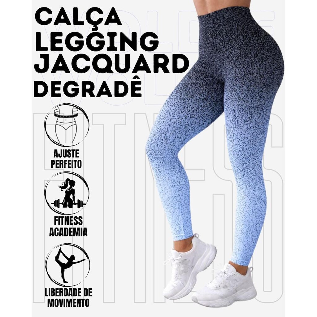 Calça Legging Basico Estampado Jacquard Degrade WOLFOX Em Poliamida Fitness Academia