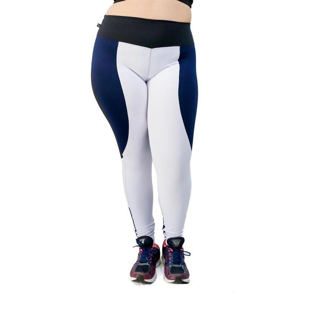 Calça Legging Bourbon Plus Size - Azul e Preto - Preto e azul marinho - G2