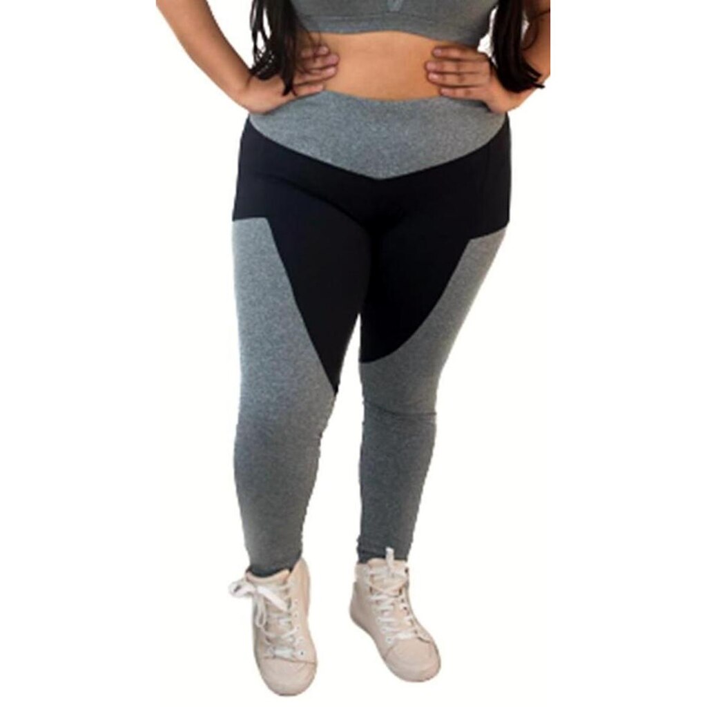 Calça Legging Casual Plus Siza - Mescla e Preto - G2
