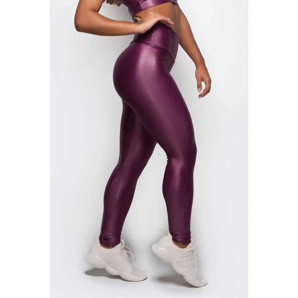 Calça Legging Cirre Cintura Alta Brilho Molhado Couro