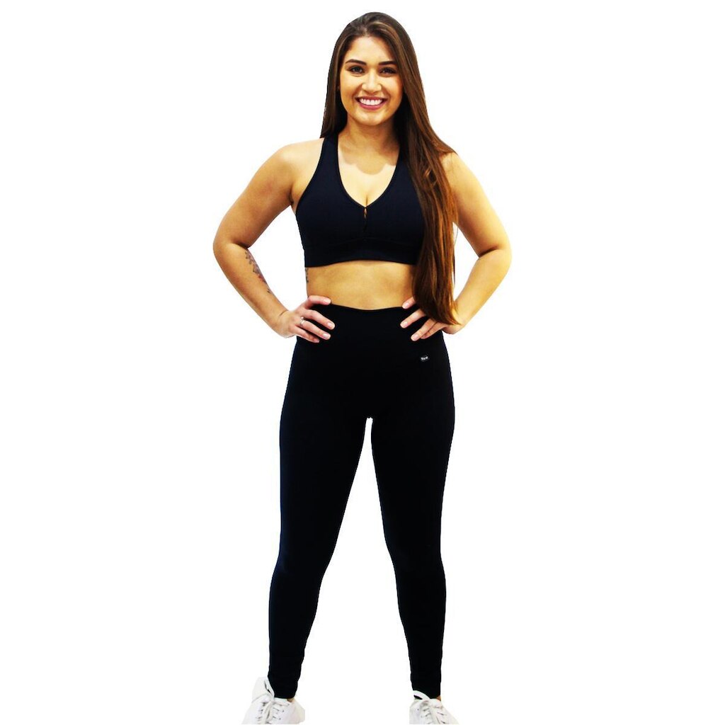 Calça legging com bolso lateral tecido em suplex de poliamida
