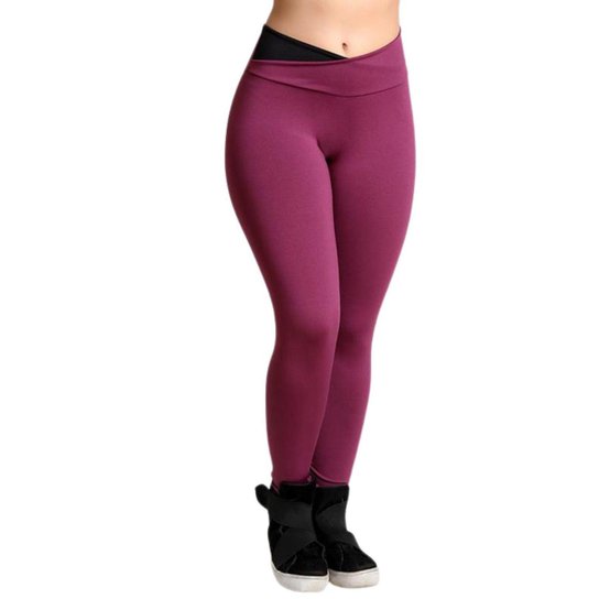 Calça Legging com Cós Cruzado - Vinho Menor preço em Calça Legging com Cós Cruzado - Vinho