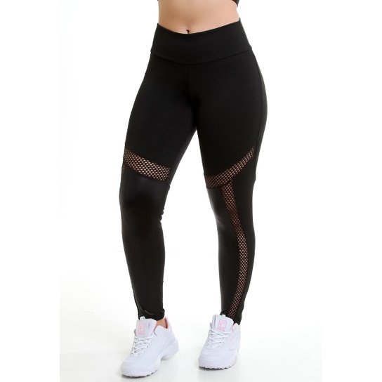 Calça Legging Com Detalhe Cirre e Tela Galvic Feminina - Preto Menor preço em Calça Legging Com Detalhe Cirre e Tela Galvic Feminina - Preto
