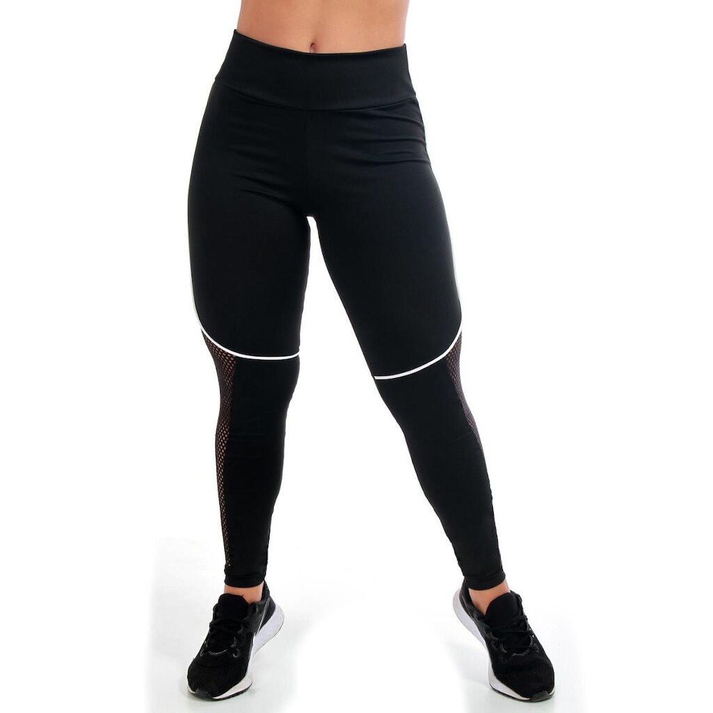 Calça Legging Com Detalhe em Tela