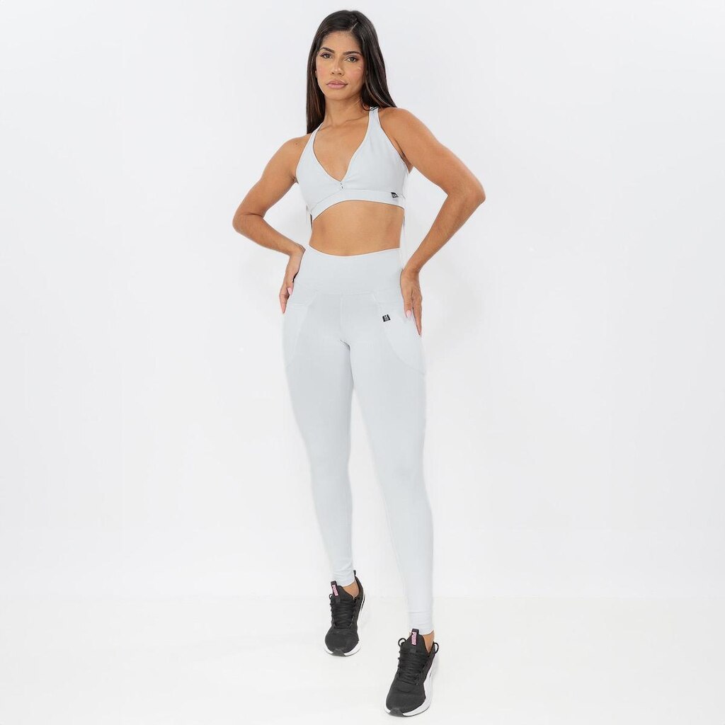 Calça Legging Cós Largo Branco com Bolso Blackout