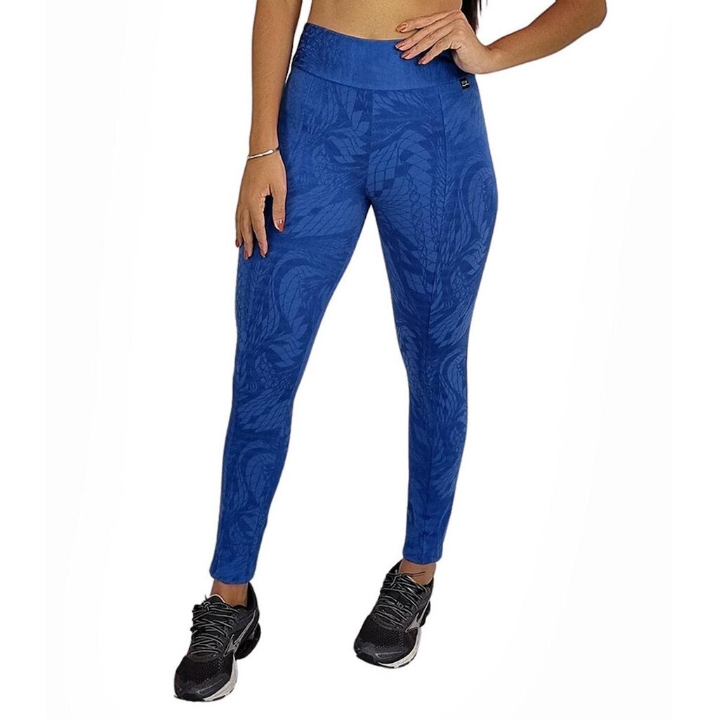 Calça Legging Cós Largo Jacquard Azul Claro