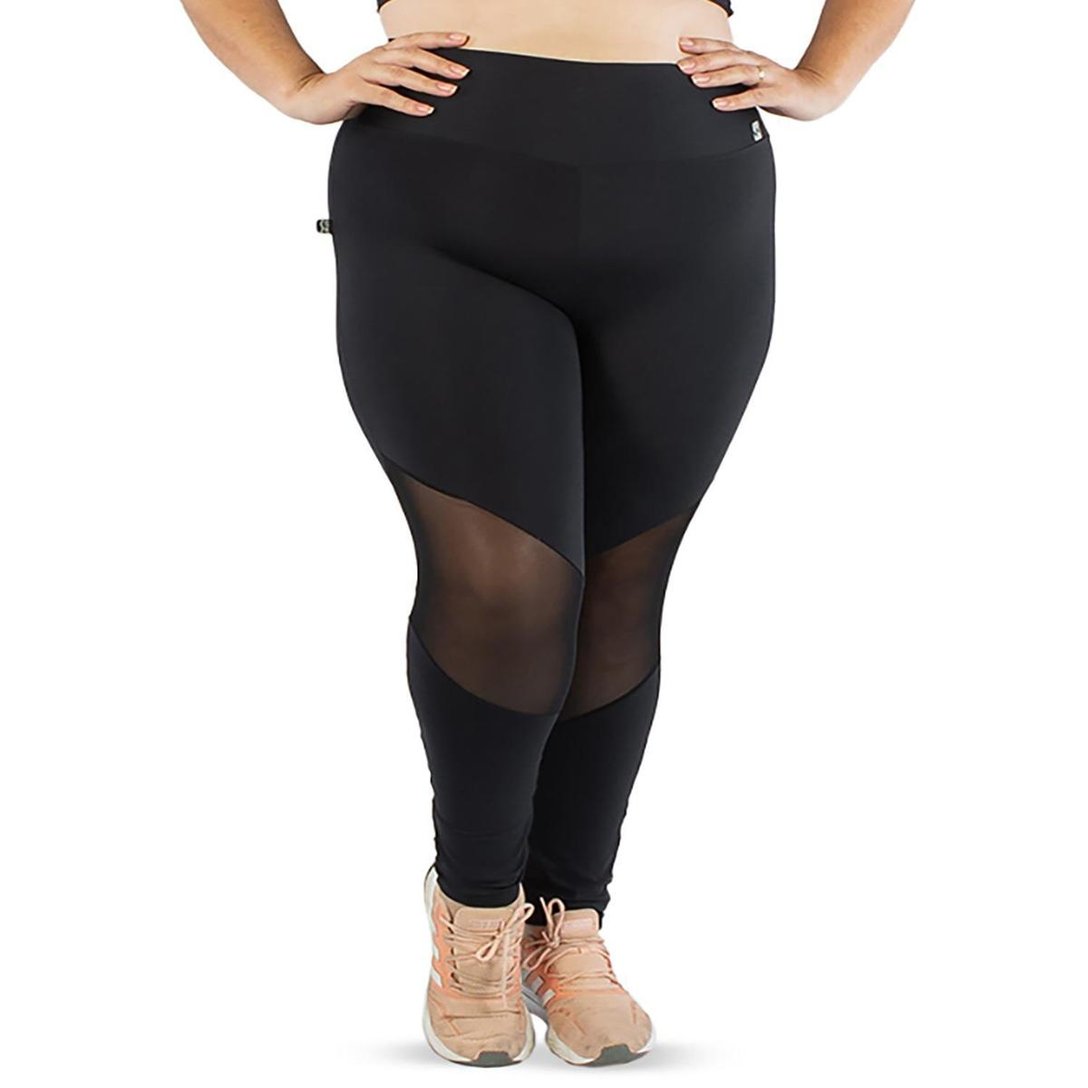 Calça Legging Cós Largo New Zealand Preto e Detalhe no Meio em Tule Preto Netshoes