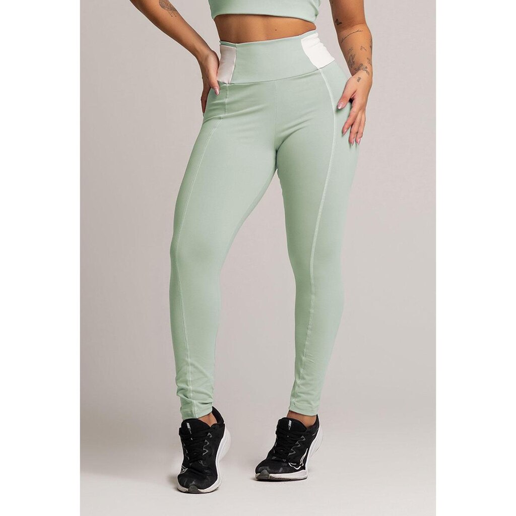 Calça Legging Cós Off White Cintura Alta Poliamida Mvb Modas