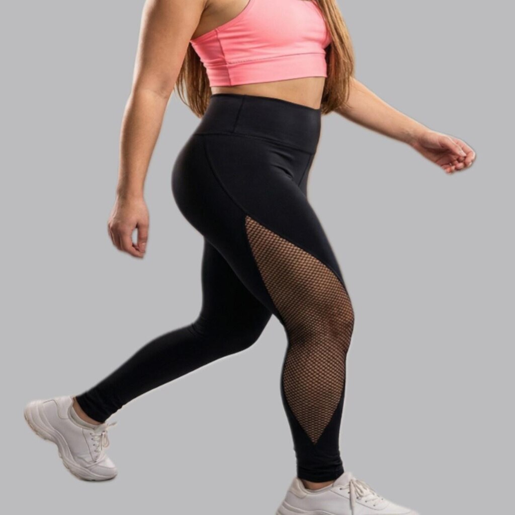 Calça legging de suplex de poliamida DA modas com detalhe arrastão lateral
