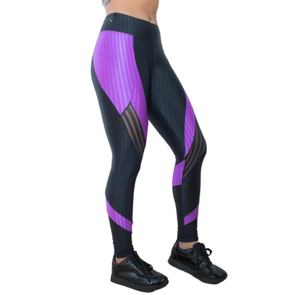 Calça Legging Destruction - Ikat Preto e Ikat Fucsia - G