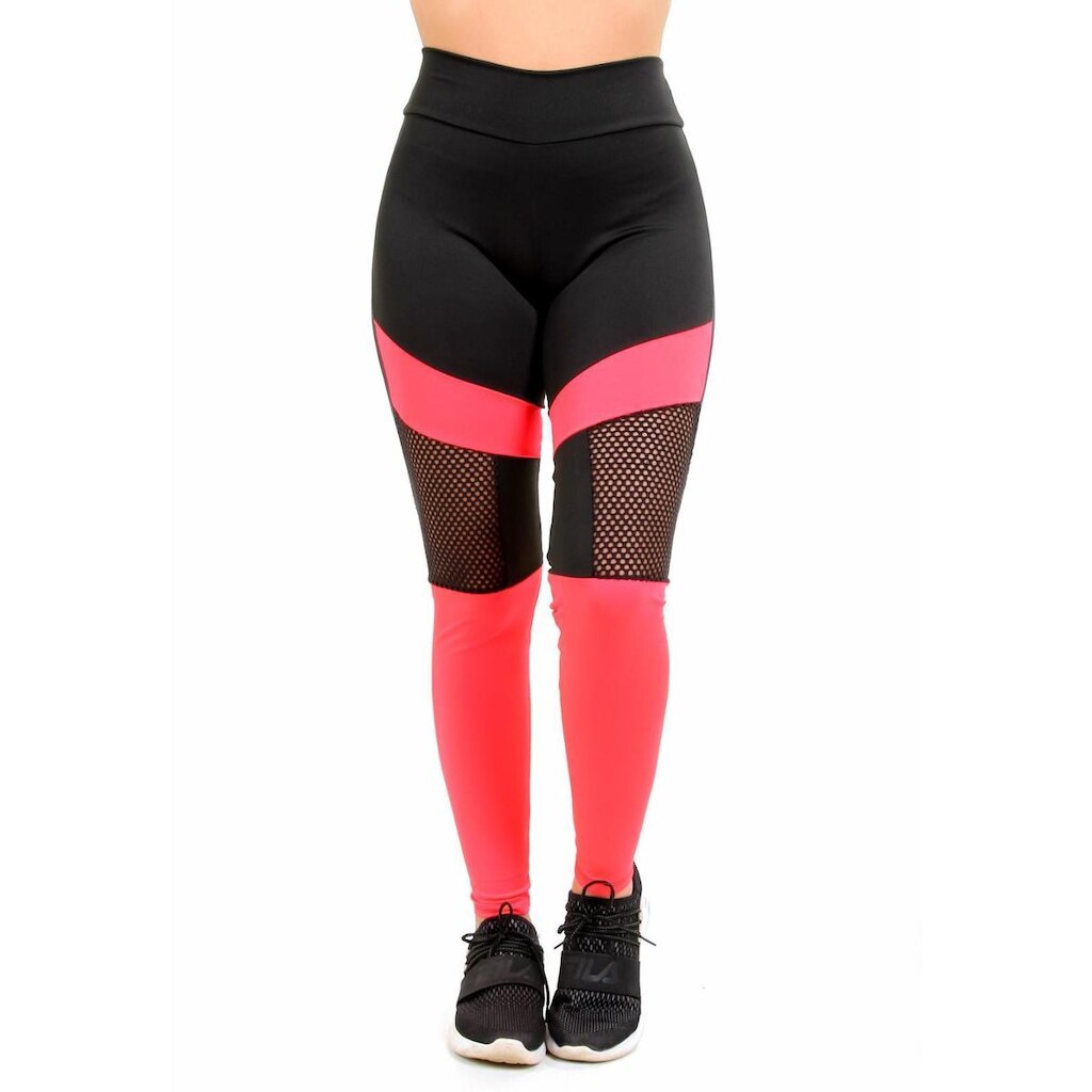 Calça Legging Detalhe em Tela Neon