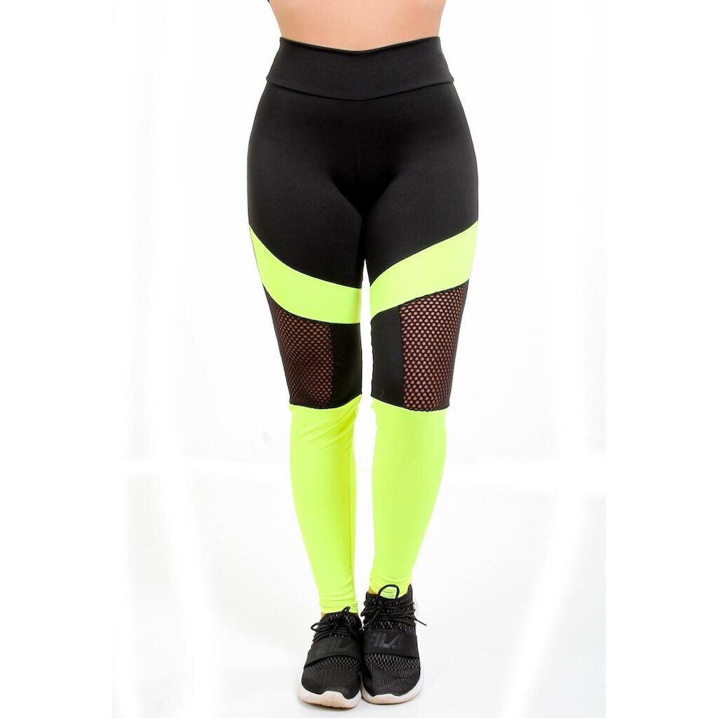 Calça Legging Detalhe em Tela Neon