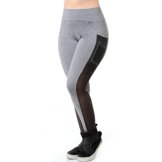 Calça Legging Detalhe Tela Lateral e Bolso Galvic Feminina