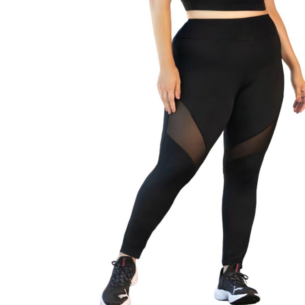 Calça Legging Feminina Detalhe Em Tule Plus Size Selene