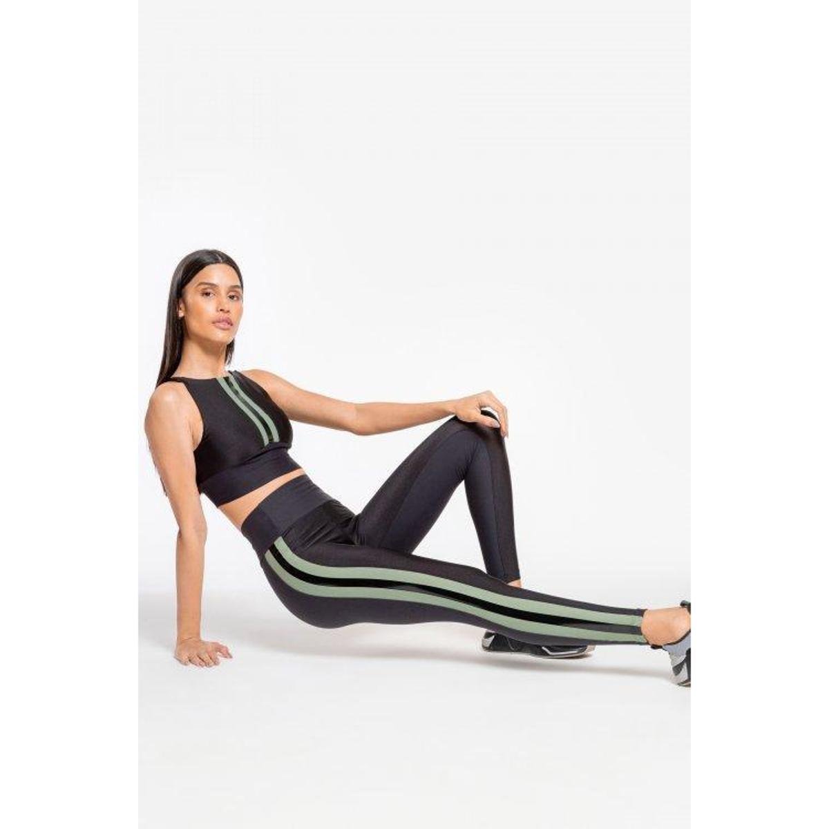 Calça Legging Poliamida Com Recorte Verde Limão