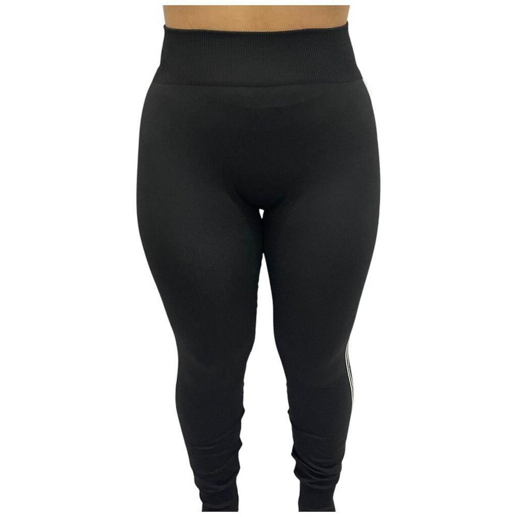 Calça Legging Feminina Preta Cintura Alta com Listra Lateral