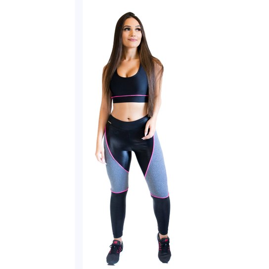 Calça Legging Fit Training Brasil Power Girl Feminina - Preto+Cinza