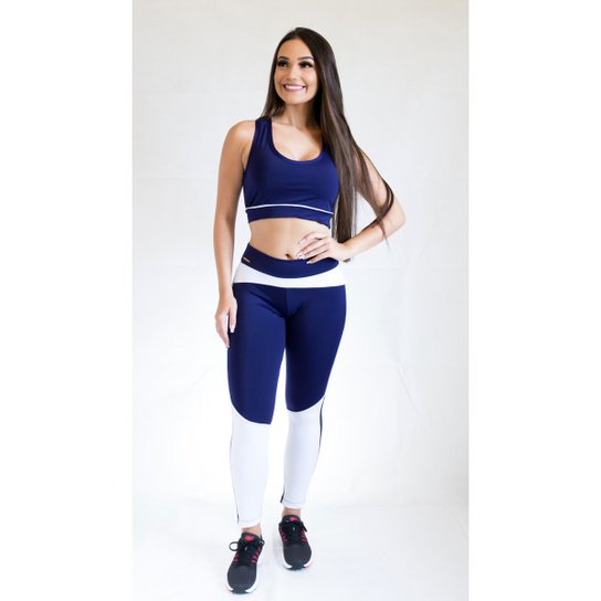 Calça Legging Fit Training Brasil Scissor Feminina - Azul+Branco