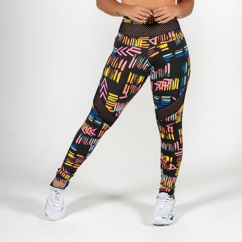 Calça Legging Fitness Feminina Estampada com Tela