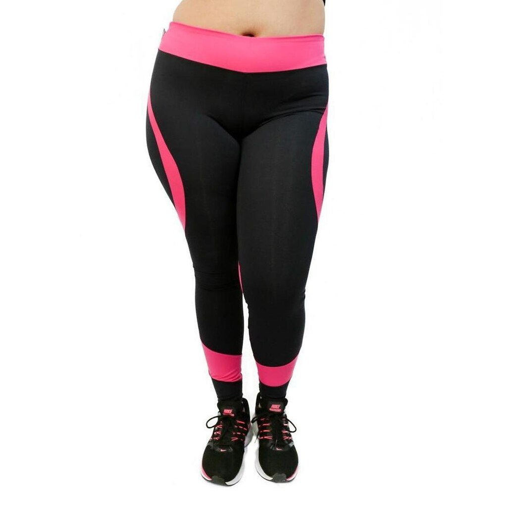 Calça Legging Levanta Bumbum Plus Size - Preto - Preto e rosa - G2