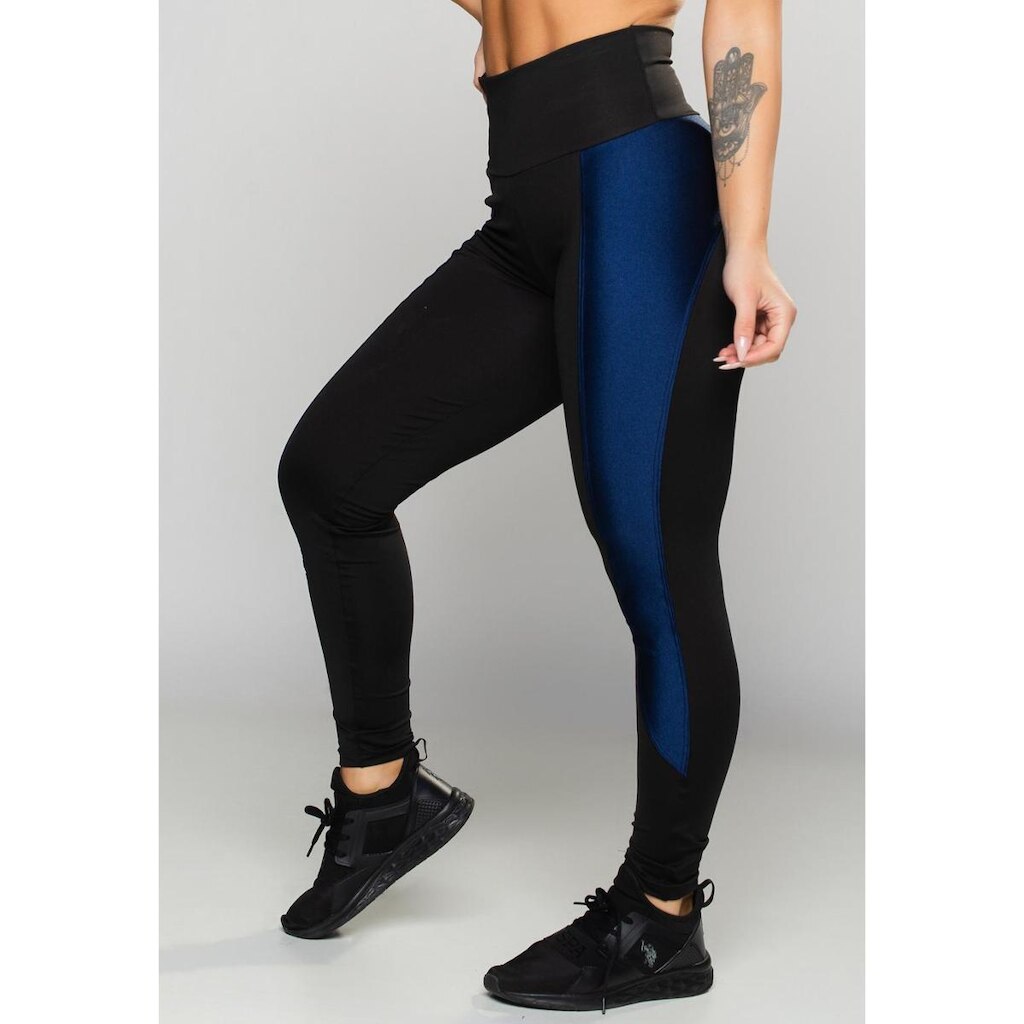 Calça Legging Montaria Faixa Brilhosa Cintura Alta MVB Modas