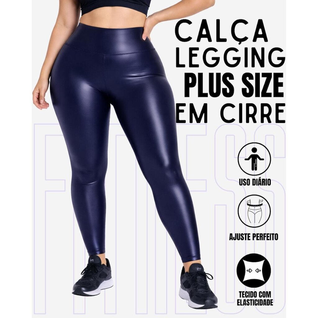 Calça Legging Plus Size Em Cirre Imita Couro Brilho Fosco Feminino WOLFOX